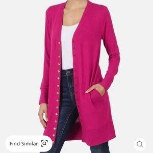 Zenana Magenta Button-Down Cardigan - NEW